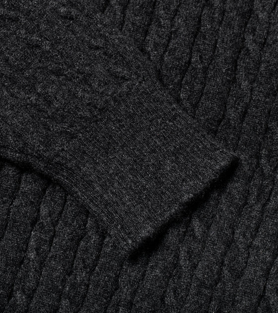 Bryceland's Cashmere Cable-Knit Rollneck Pullover Charcoal