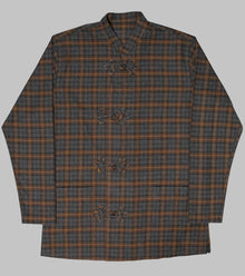  Bryceland's Frogged Button Shirt Cotton Plaid Brown / Gray