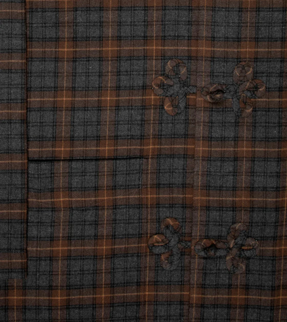 Bryceland's Frogged Button Shirt Cotton Plaid Brown / Gray