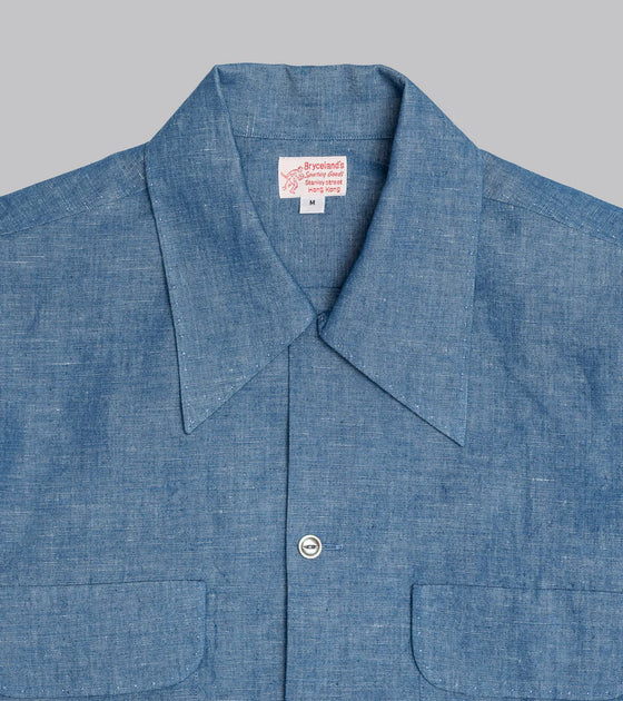 Bryceland's Sports Shirt w/ Hand Stitching Cotton / Linen Chambray