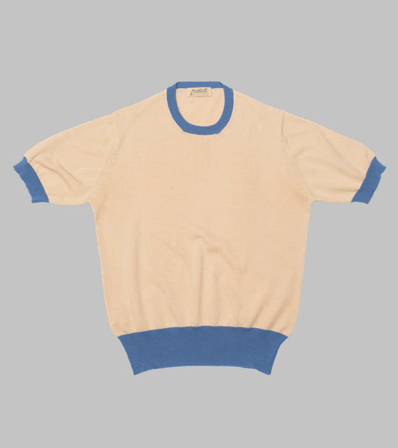 Bryceland's Cotton Short Sleeve ‘Skipper’ Tee Cream/Blue