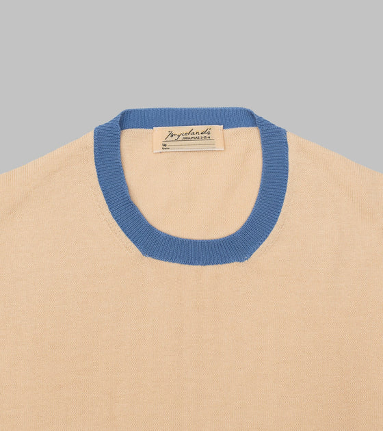 Bryceland's Cotton Short Sleeve ‘Skipper’ Tee Cream/Blue