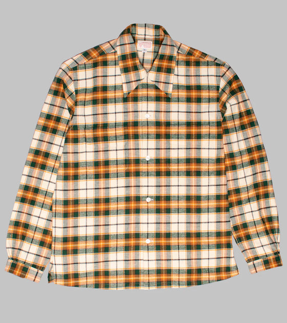 Bryceland's Sports Shirt Cotton Flannel Green / Orange Check