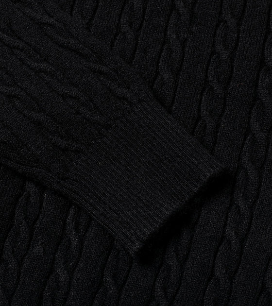 Bryceland's Cashmere Cable-Knit Crewneck Pullover Black