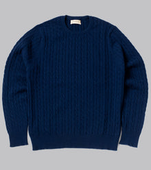  Bryceland's Cashmere Cable-Knit Crewneck Pullover Navy