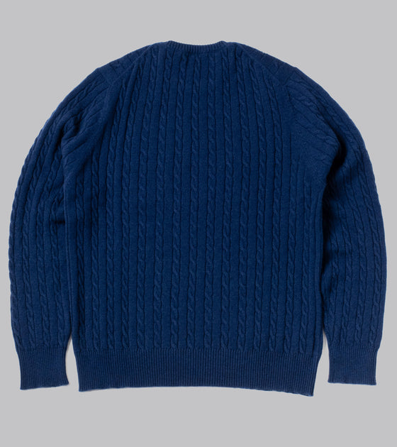 Bryceland's Cashmere Cable-Knit Crewneck Pullover Navy