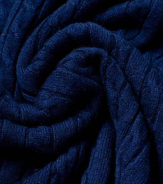 Bryceland's Cashmere Cable-Knit Crewneck Pullover Navy