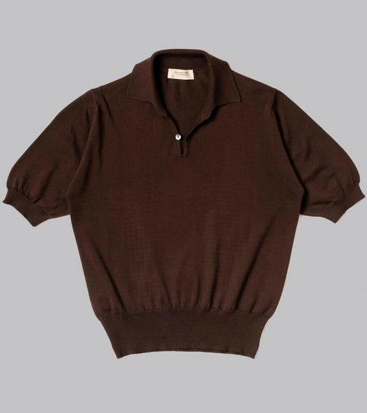【定価35000円】Bryceland's名品スキッパーポロチャコール34 Cotton Short Sleeve 'Skipper' Polo Brown | Bryceland's Tokyo