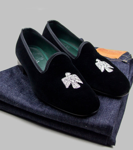 Bryceland's x Bowhill & Elliott Velvet Slippers Black